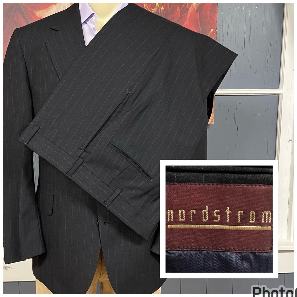 Vintage Nordstrom (Tiny Holes) Suit Mens 42S Short Classic Fit Pants 36x28 Black
